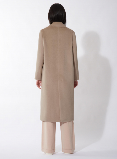 Long double breasted 6 buttons beige alpaca and wool coat
