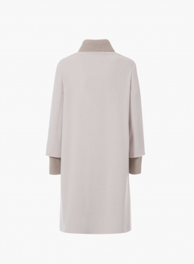Grey light wool and cashmere coat with knitted inserts