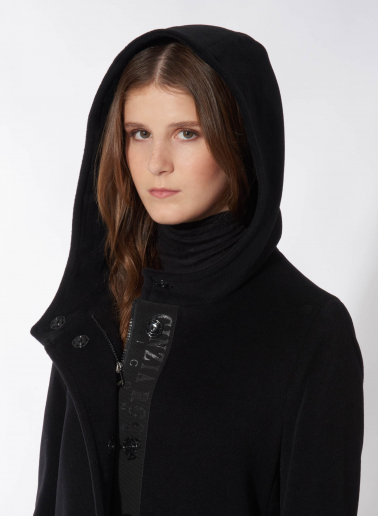 Gerade geschnittener Parka mit Kapuze aus Wolle und Cashmere in Schwarz