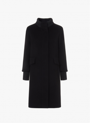 Mantel mit Strick-Details aus Wolle und Cashmere in Schwarz