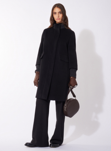 Mantel mit Strick-Details aus Wolle und Cashmere in Schwarz