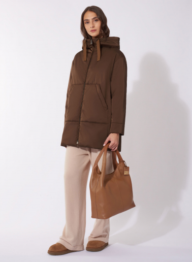 Maxi tobacco color genuine leather shoulder bag