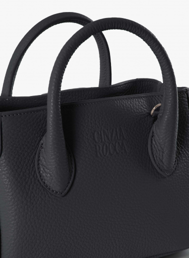 Mini black genuine leather tote bag
