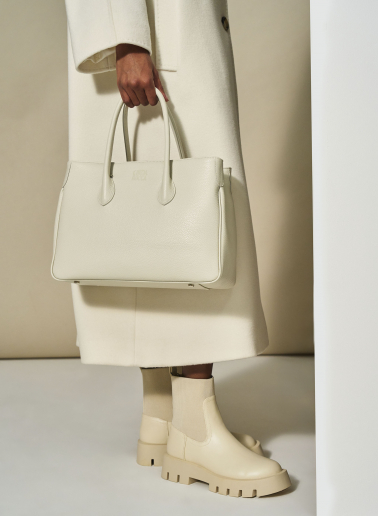 Leder-Tote Bag in Wollweiß