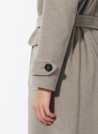 Maxi belted beige wool and cashmere trench coat