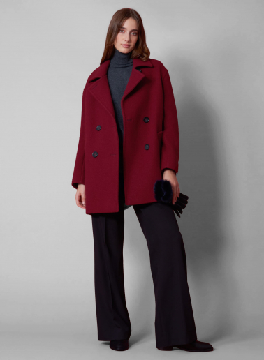 Ruby red wool peacoat with notch collar