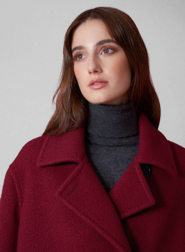 Peacoat rosso rubino in lana con collo a rever