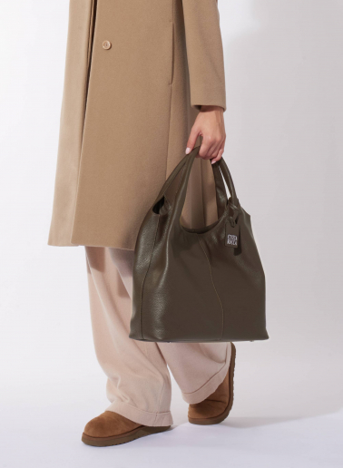 Maxi brown genuine leather shoulder bag