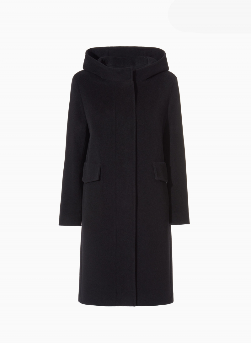 Gerade geschnittener Parka mit Kapuze aus Wolle und Cashmere in Schwarz