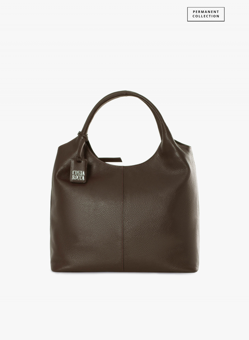 Maxi brown genuine leather shoulder bag
