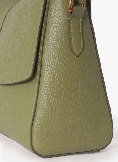 Military green genuine leather handbag