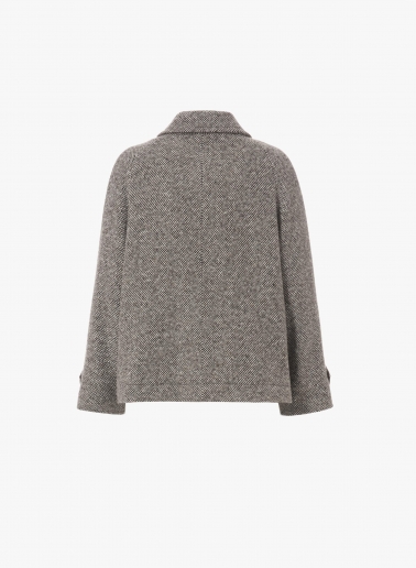 Short brown patterned wool coat with shirt collar and patch pockets