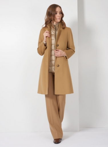 Camel pure wool coat with detachable nylon bib