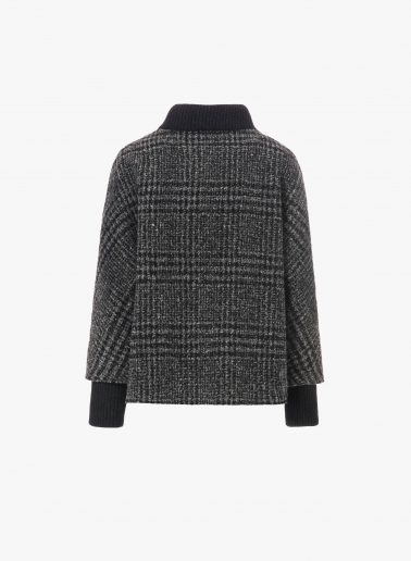 Kurzmantel mit Check-Muster, Reißverschluss und Strick-Details in Grau