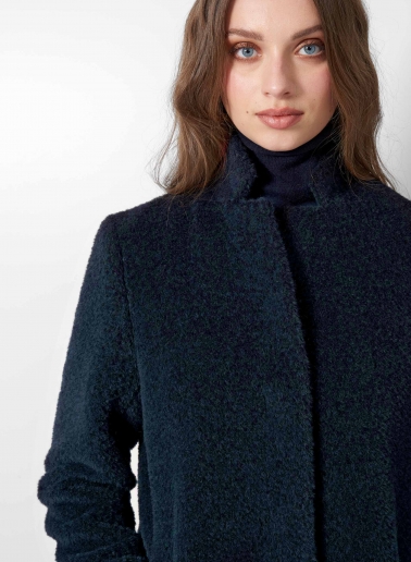 Maxi marine blue wool and alpaca coat with inverted notch collar