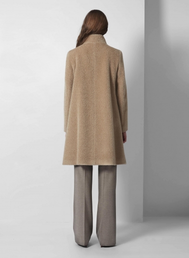 Flared dark beige wool and alpaca coat