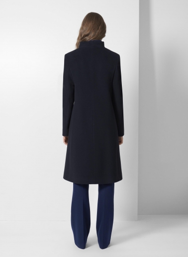Blue wool and cashmere coat with high stand up collar