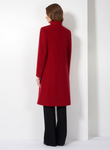 Red wool and cashmere coat with high stand up collar