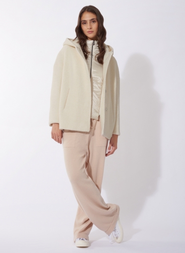 Short white wool parka with detachable nylon bib