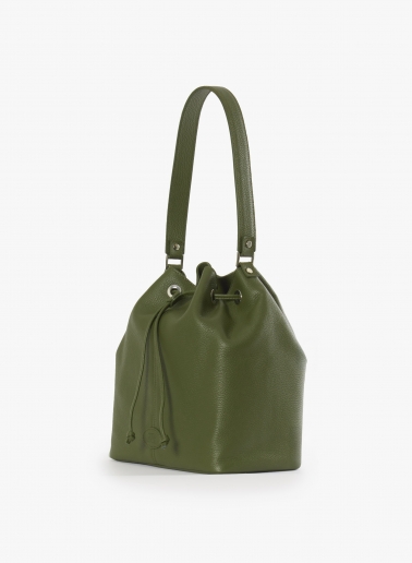 Beuteltasche mit Einsatz und Logo aus Leder in Militärgrün