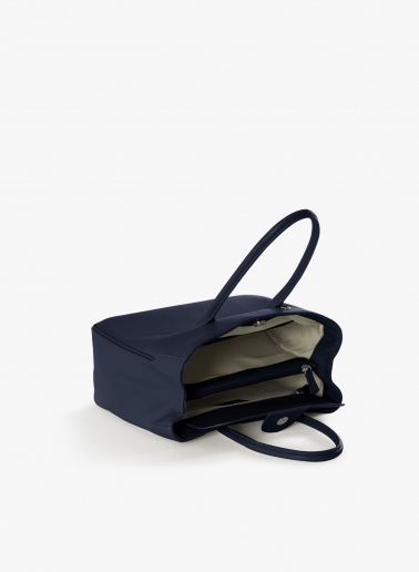 Blue genuine leather tote bag