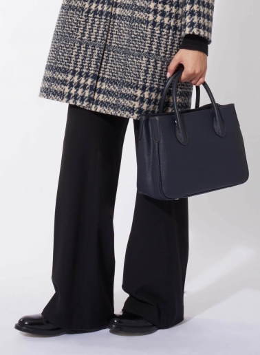 Small blue genuine leather tote bag