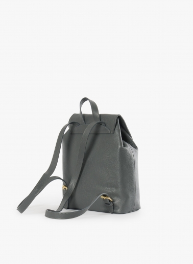 Grey genuine leather backpack with gusset and logo
