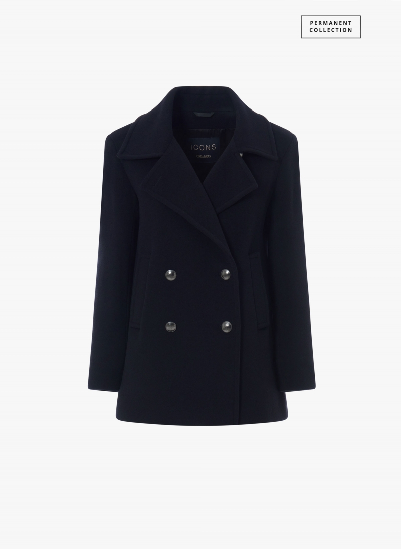 Black wool and cashmere peacoat with metal buttons with logo