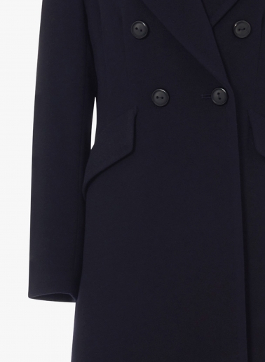 Maxi double breasted blue pure wool frock coat