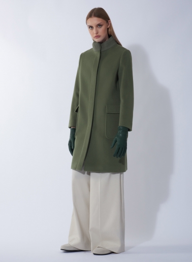 Mantel mit Strickkragen aus Wolle und Cashmere in Militärgrün