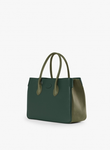 Tote Bag aus zweifarbigem Leder in Militärgrün