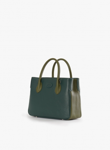 Kleine Tote Bag aus zweifarbigem Leder in Militärgrün