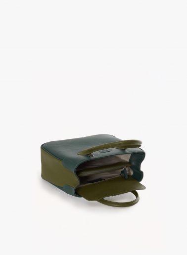 Kleine Tote Bag aus zweifarbigem Leder in Militärgrün