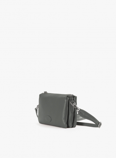 Grey genuine leather crossbody bag with three compartments