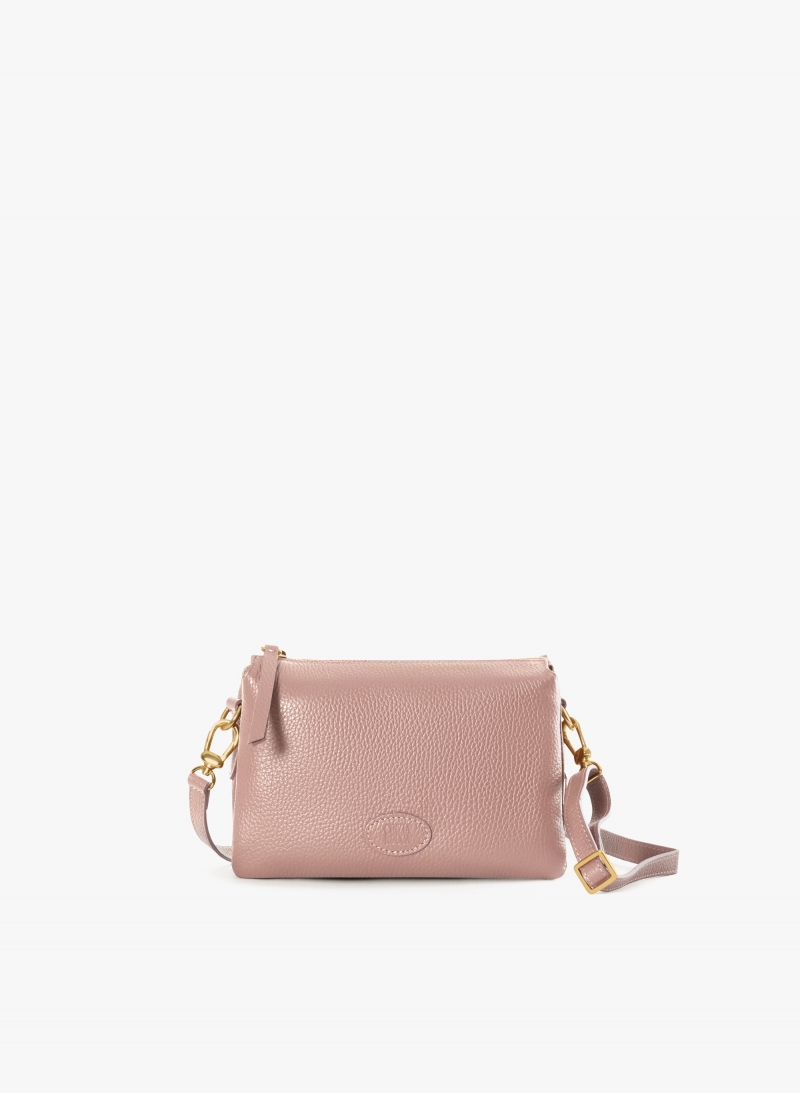 Umhängetasche mit drei Innenfächer aus Leder in Rosa