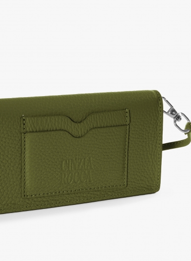 Military green genuine leather phone bag
