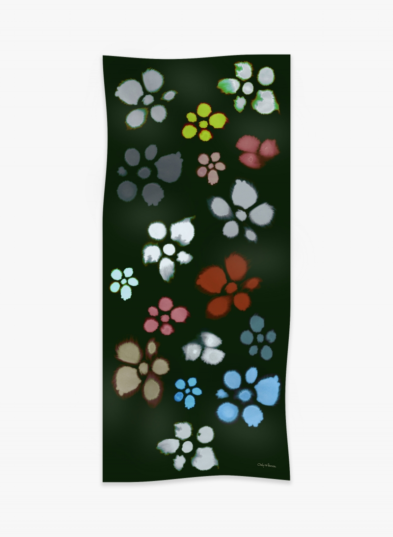 Maxi-Schal mit Aquarellblumenmuster aus Wolle in Grün