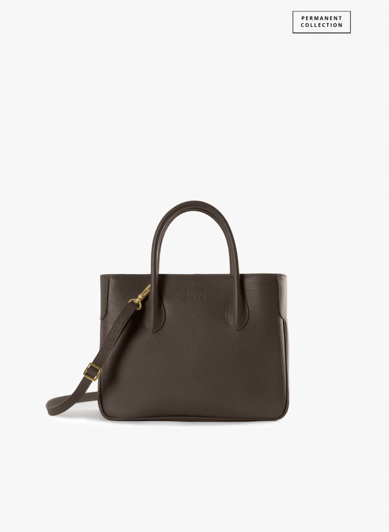Small brown genuine leather tote bag