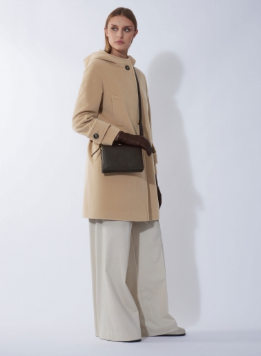 Brown genuine leather crossbody bag with three compartments