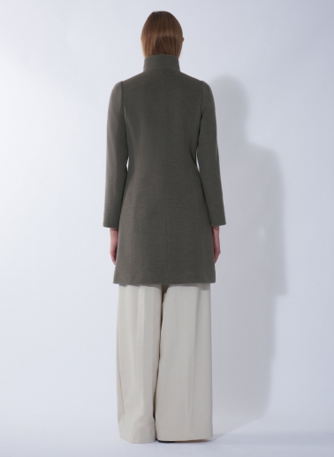 Mantel mit abnehmbarer Nylon-Weste aus reiner Wolle in Dunkeltaupe