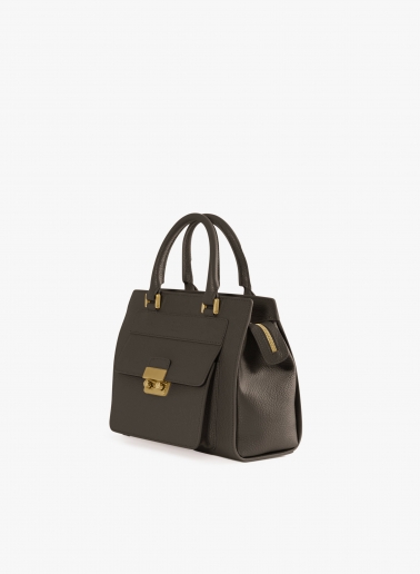 Steife Tasche aus Leder mit Metallverschluss in Braun