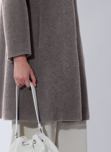 Flared dark taupe wool and alpaca coat