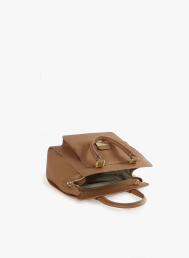 Steife Tasche aus Leder mit Metallverschluss in Tabak