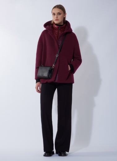 Kurzer Parka mit abnehmbarer Nylon-Weste aus Wolle in Bordeaux