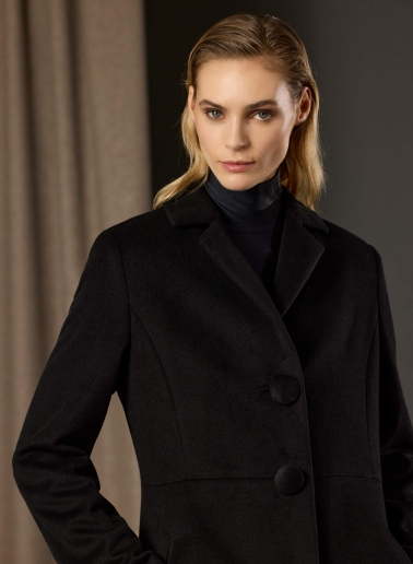 Long single breasted black pure silk frock coat