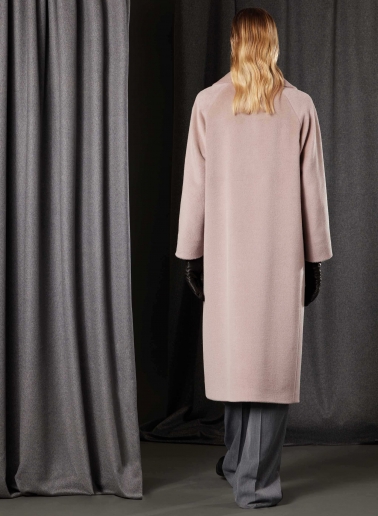 Zweireiher Langermantel aus Wolle und Alpaka in Rosa