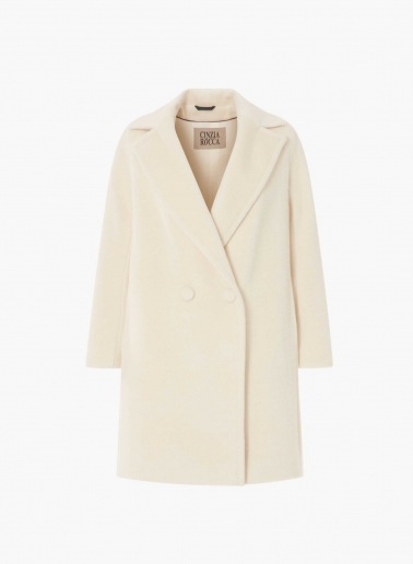 White double breasted coat in alpaca and wool