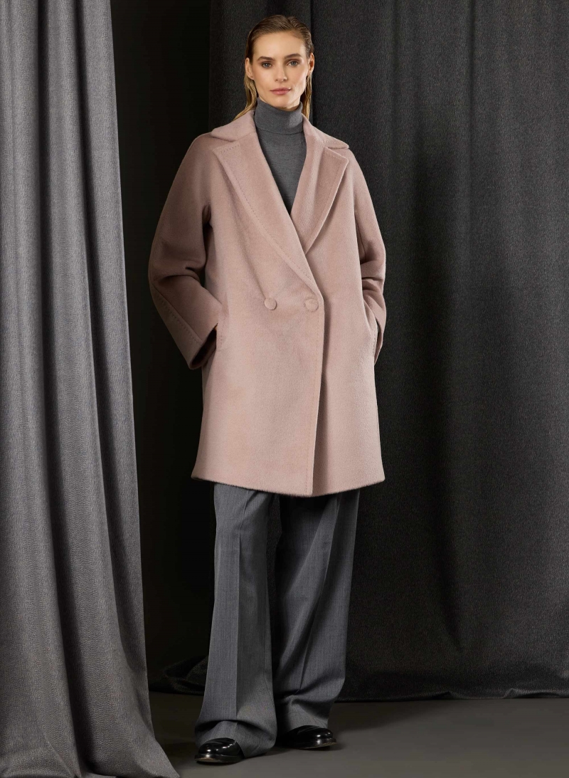 Pink double breasted coat in alpaca and wool