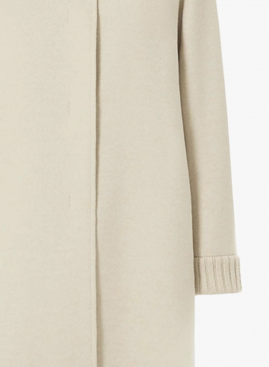 Beige pure zibeline wool coat with knitted inserts