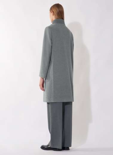 Mantel mit Strickkragen aus Wolle und Cashmere in Hellgrau